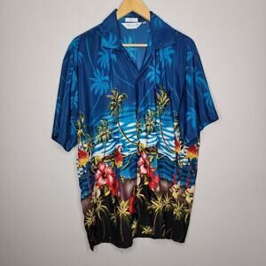 Uluwatu Hawaiian shirt‎ Men XL Blue Parrot Resort Tropical Camp